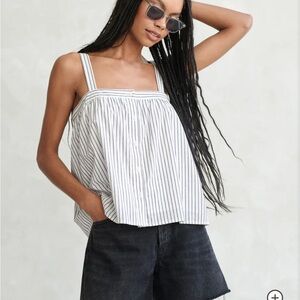 Button Tank Navy Stripe